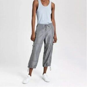 THEORY gray silk utility cargo jogger pants